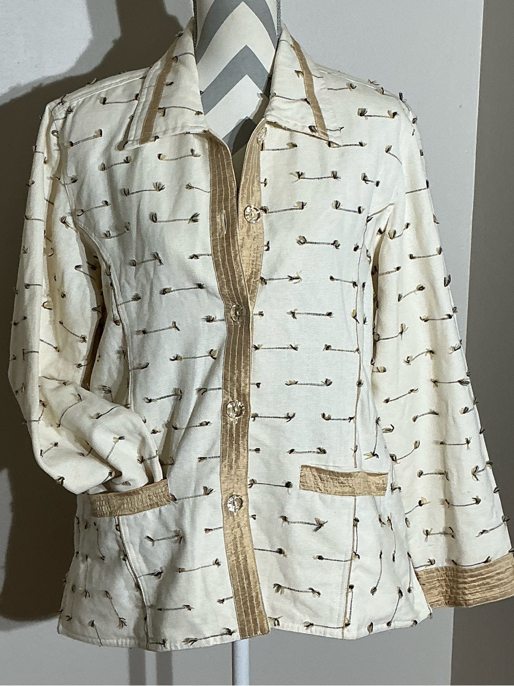 Vintage XL NormThompson Ivory Jacket Tan Stitch Accents